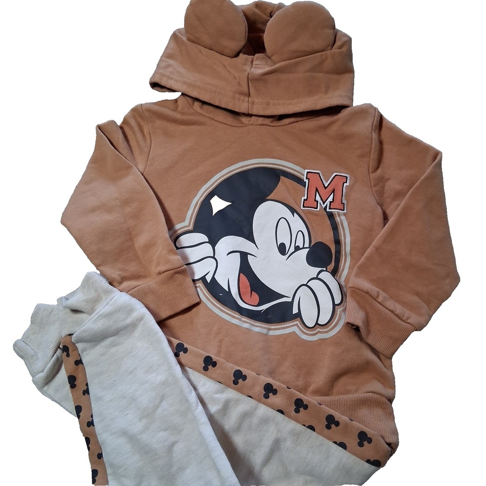 Disney Mickey Mouse Toddler 2pc Hoodie & Pants Set Size 3T Tan Brown Ears